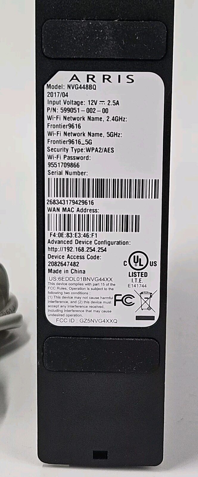 ARRIS Frontier NVG448BQ Wireless Gateway Wi-Fi DSL Router