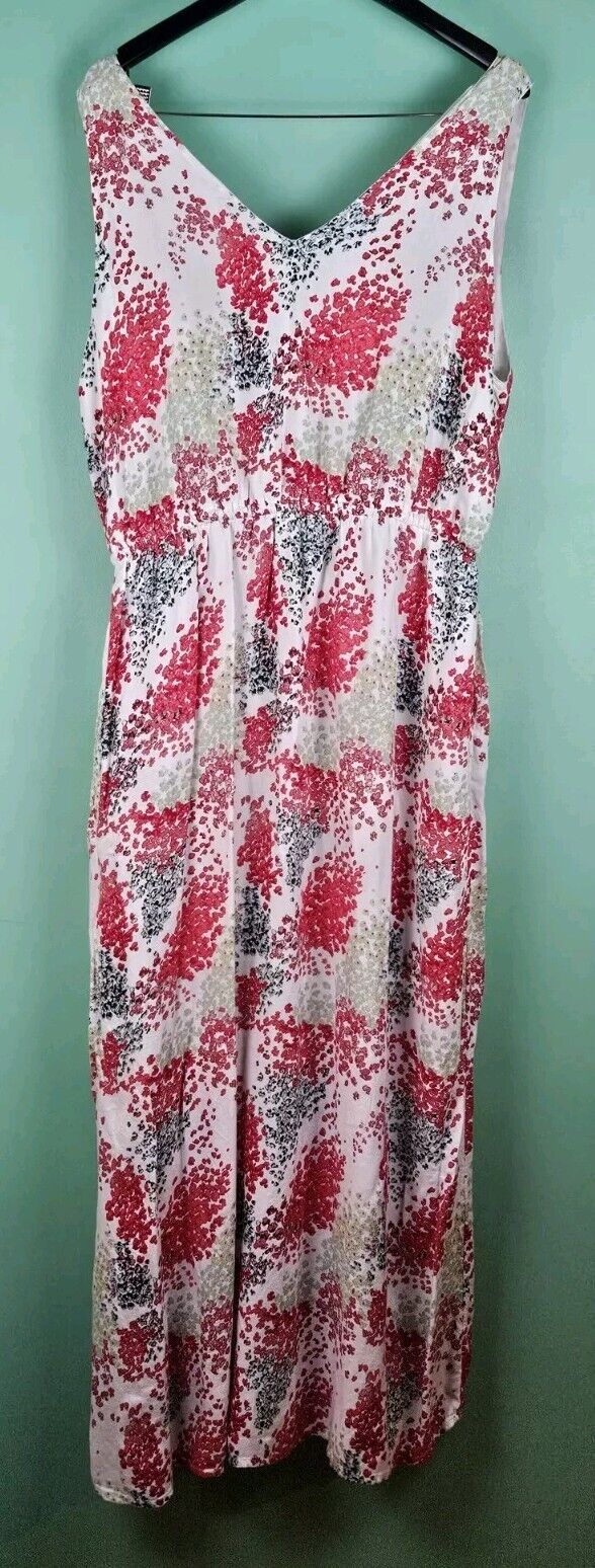 Lucky Brand Maxi Dress Size XL Women Sleeveless V-Neck Flowy Floral Drawstring