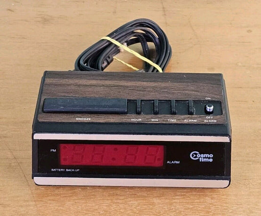 Vintage Cosmo Time Alarm Clock E517A Faux Wood Nostalgic Retro Tested & Working