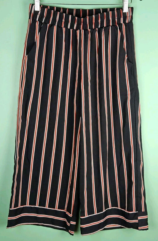 Womens Kirious Large Red and White Striped Linen Blend Wide Leg Pants High Waist