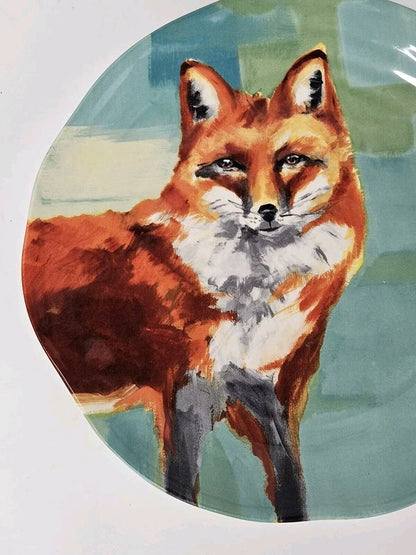 Anthropologie Fox Dessert Plate 8.5” Lauren C Walcott Red Fox Turquoise