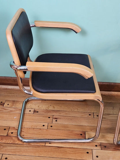 2 -  Marcel Breuer Cesca Mid Century Modern Italian Italy Chrome Wood Chairs