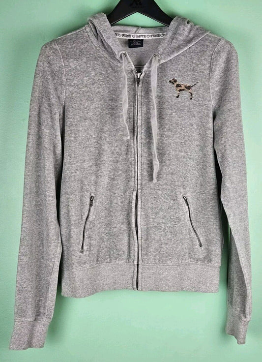 Victoria Secret Velour Gray Zip Up Hoodie Size Medium