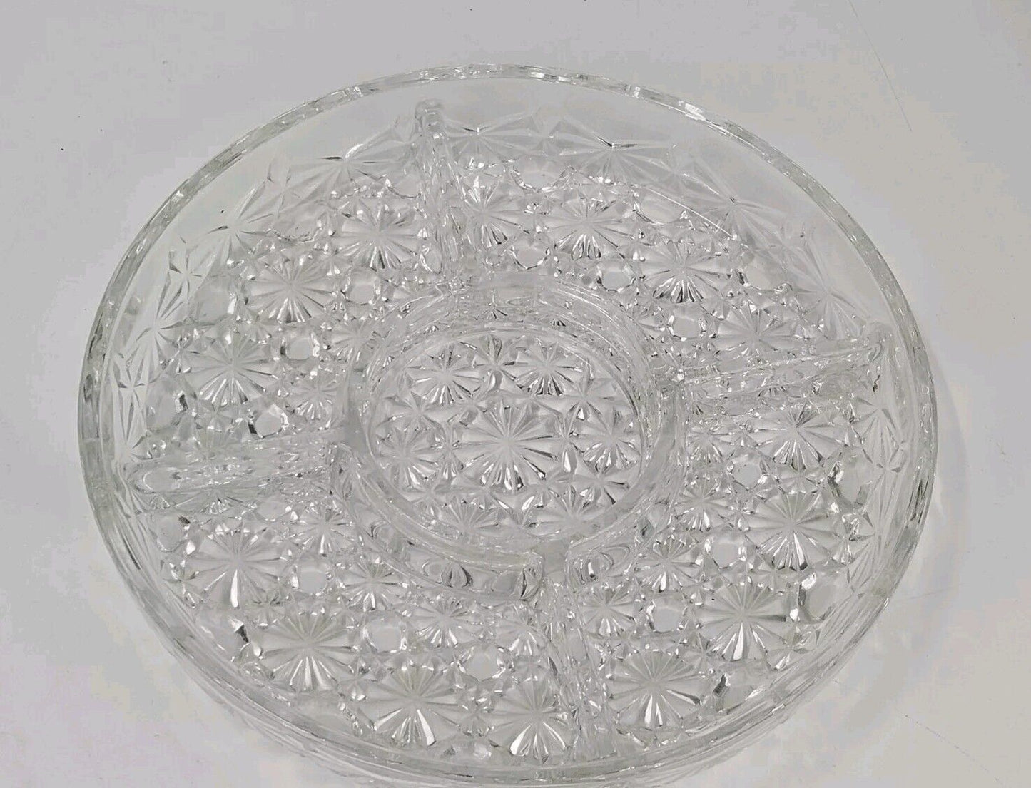 BEAUTIFUL 5 PART RELISH SERVING DISH DAISY & BUTTON CLEAR BY INDIANA GLASS