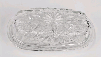 Intage 1980s Hocking Clear CROWN POINTE Covered Butter Dish