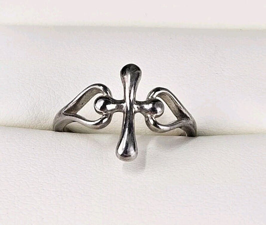 VINTAGE 925 STERLING SILVER CROSS RING - SIZE 6