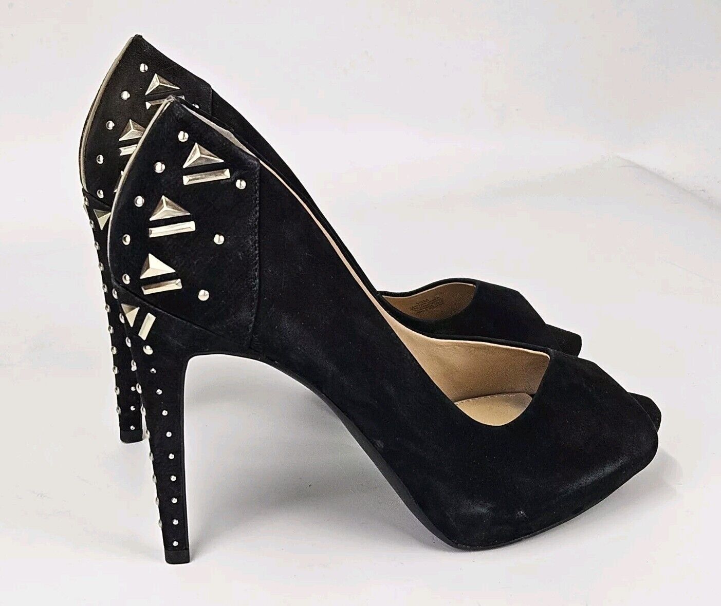 Gianni Bini Black Suede Leather 10 M Platform Peep Toe Pumps Heels Studs