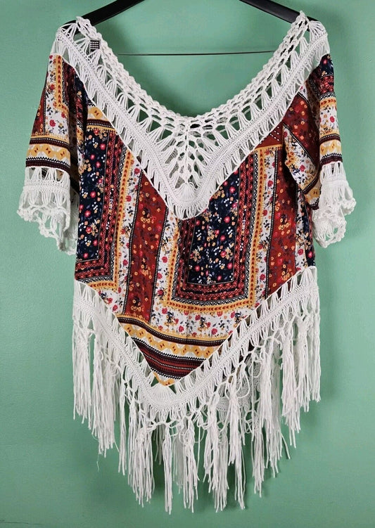 Vivid Crochet Fringe Summer Crop Tank Top Size Large Boho