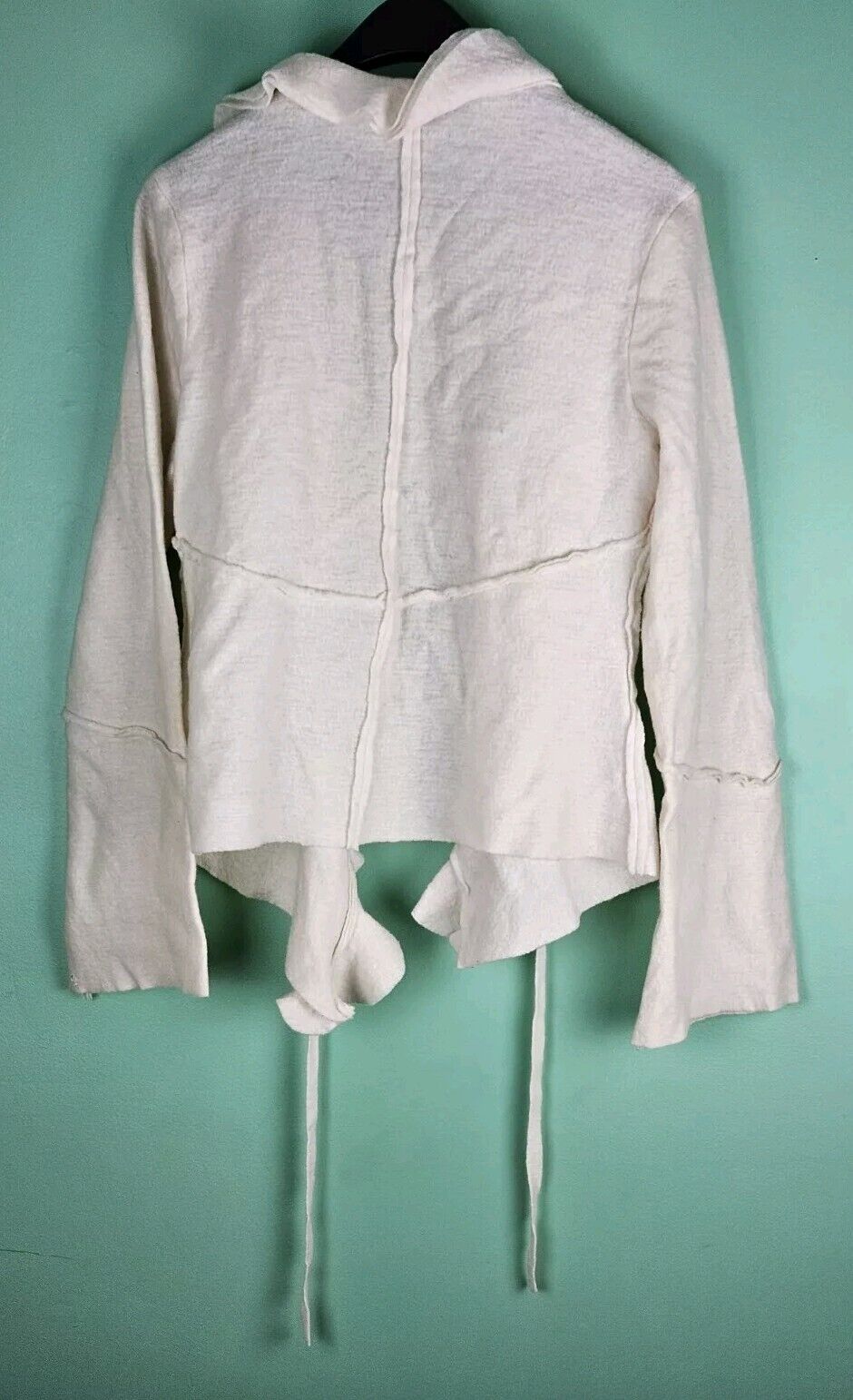 ECI New York Cardigan Sweater Womens Large Off White Ruffled Long Sleeve Size 8