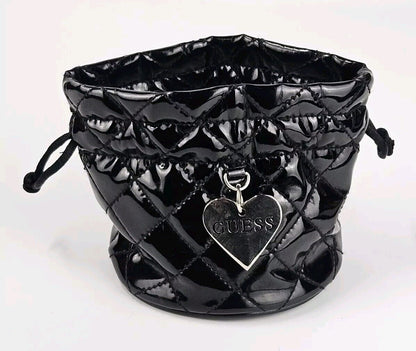 Guess vintage black cosmetic pouch travel bag with metal heart logo