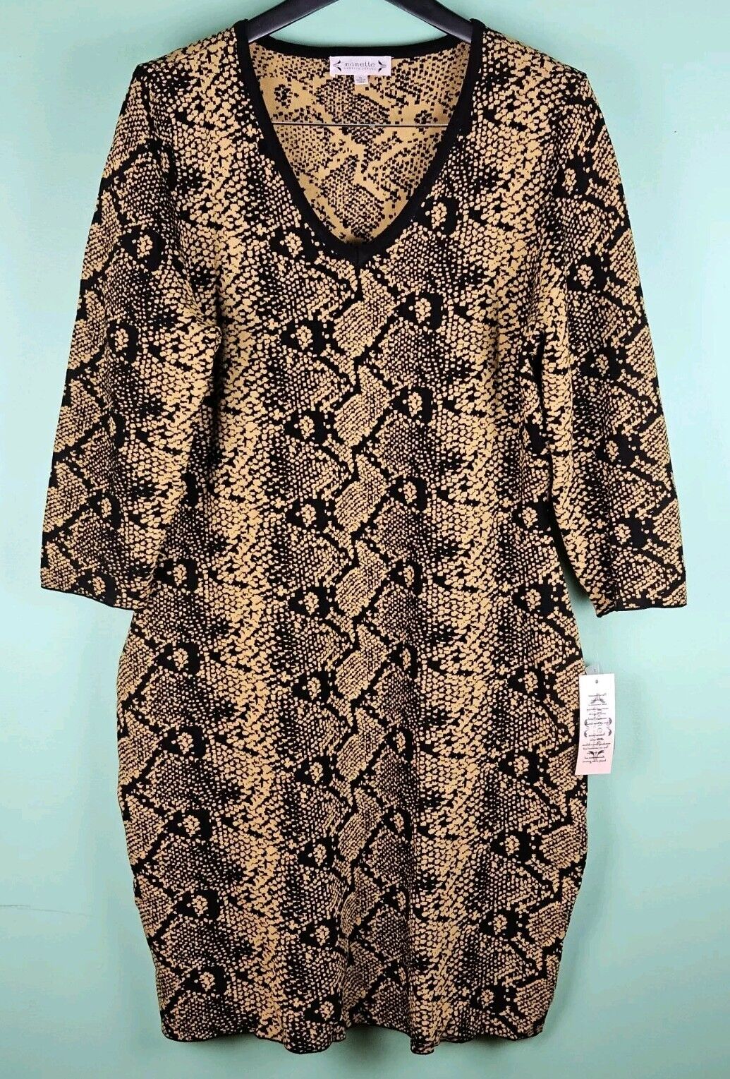 Nanette Lepore Dress Women Small Yellow Sheath Pullover Snake Skin Size XL