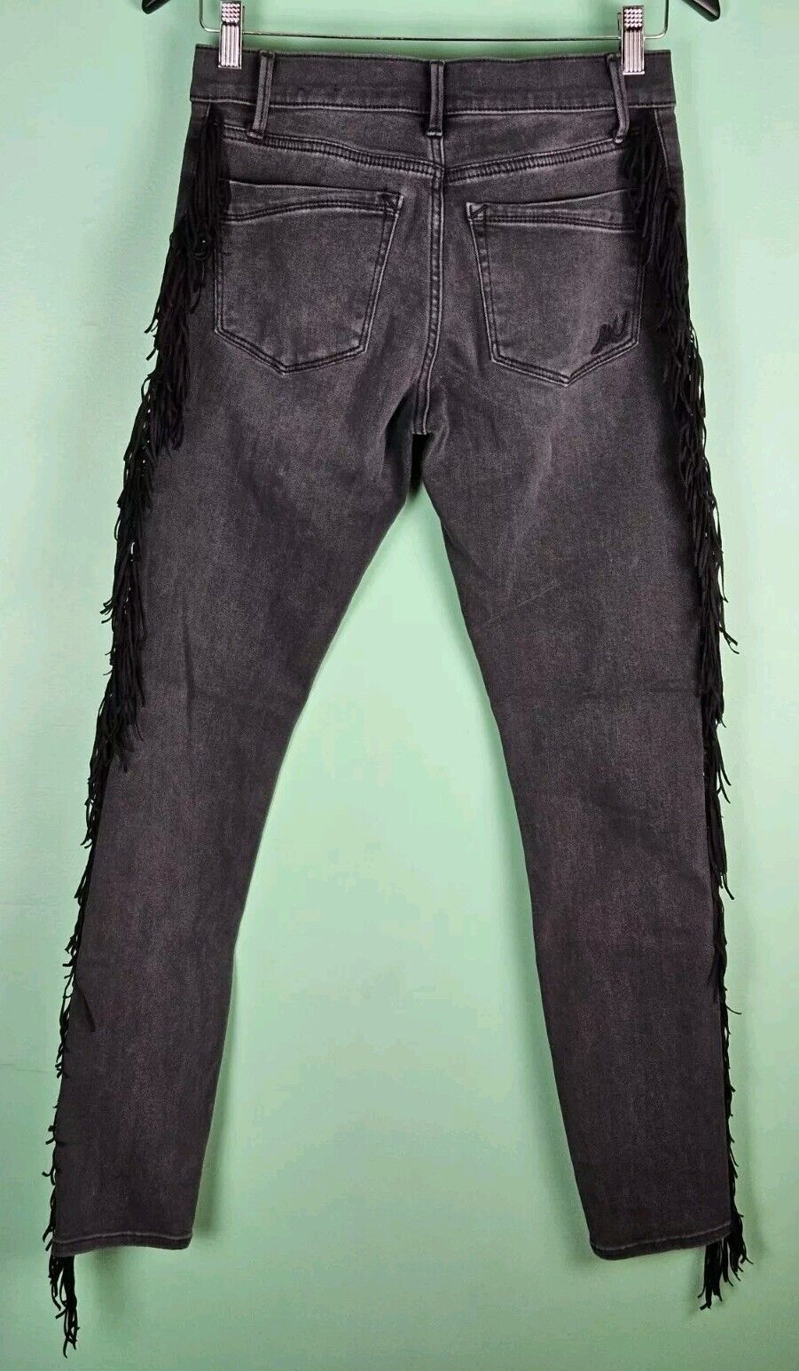 Express Jeans Womens Gray with Fringe Legging Mid Rise Skinny Size 4R