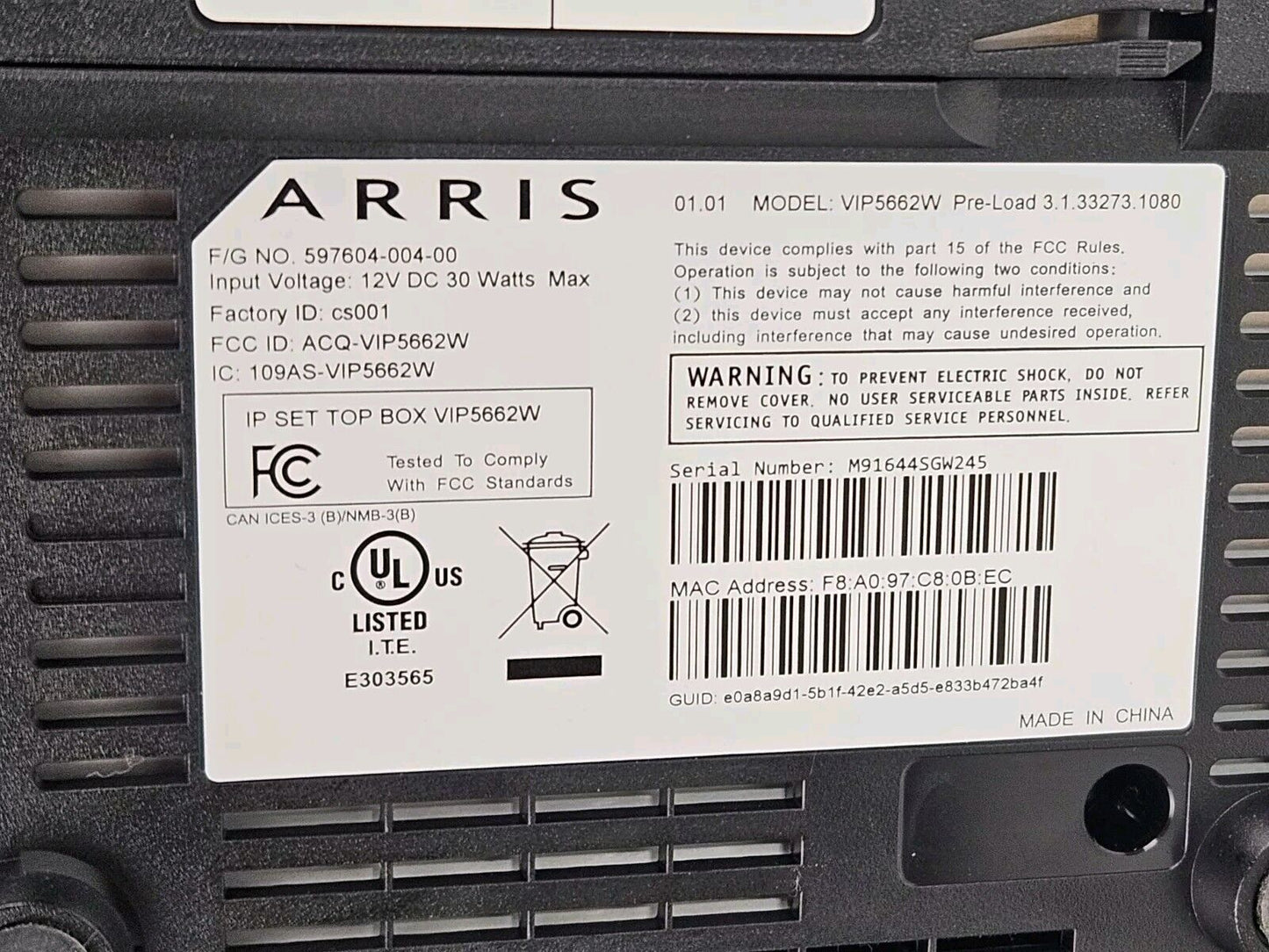 Arris VIP5662 TV 4K PVR 1TB DVR Module