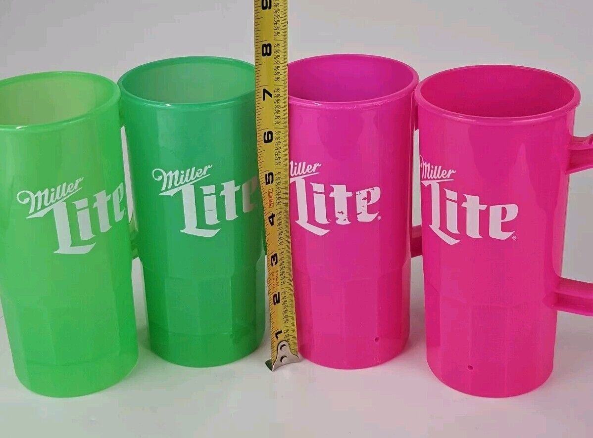 4 Vintage Miller Lite Plastic Beer Mugs