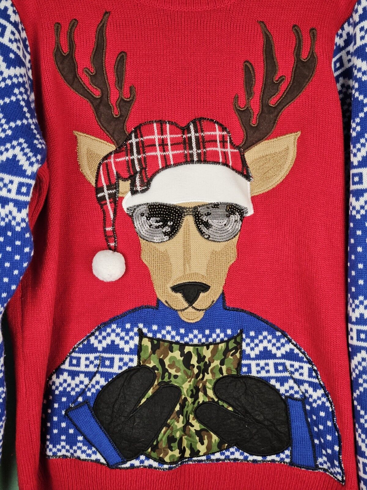 Jolly Sweaters Ugly Christmas Sweater Reindeer In Sunglasses Womens Size Large