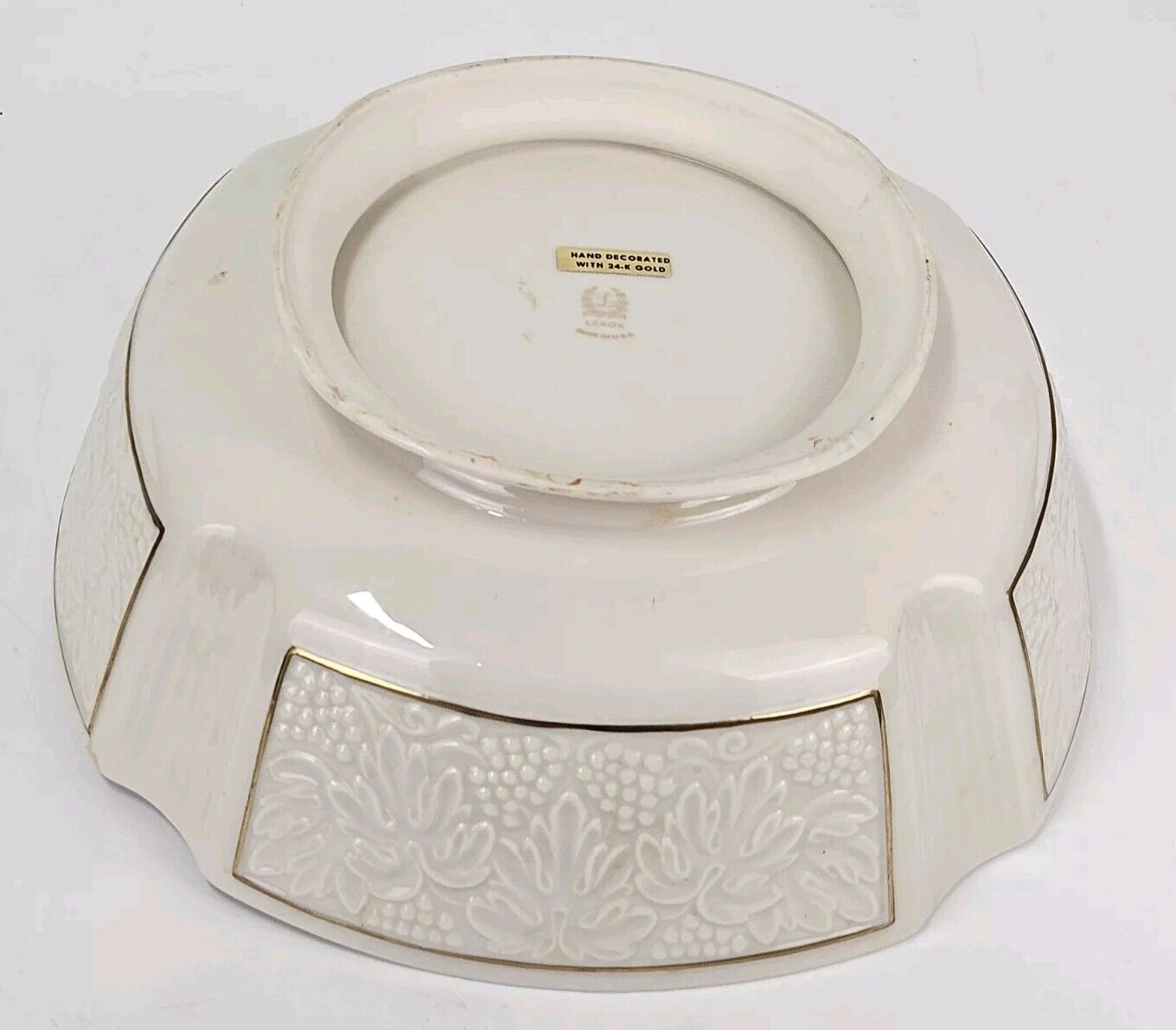 Lenox Bordeaux Collection Ivory w/gold Trim Octagonal Bowl 10"