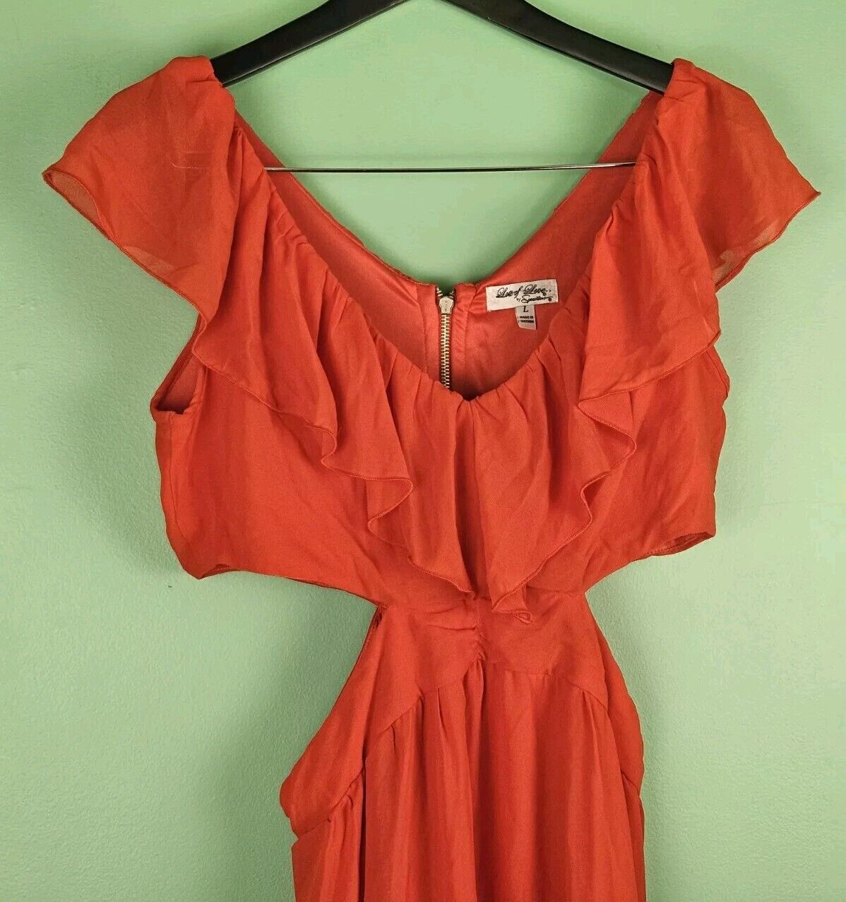 Lots Of Love By Speechless Dress Womens Large Orange Mini Cut Out Ruffles