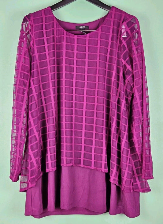 Alfani Purple Sheer Lace Tunic Over Layered Blouse Top Size 2xl