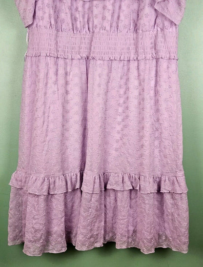 Lane Bryant Lilac Purple Eyelet Ruffle Dress size 16 mini open cold shoulder