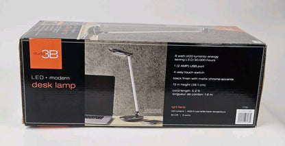 Black LED Desk Lamp Built in USB Port 3 Level Touch Dimmer Adjustable Neck