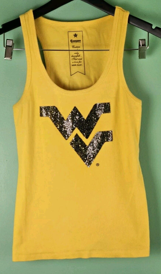 Campus Couture Women's West Virginia Sequin Tank Top Large Yellow Black