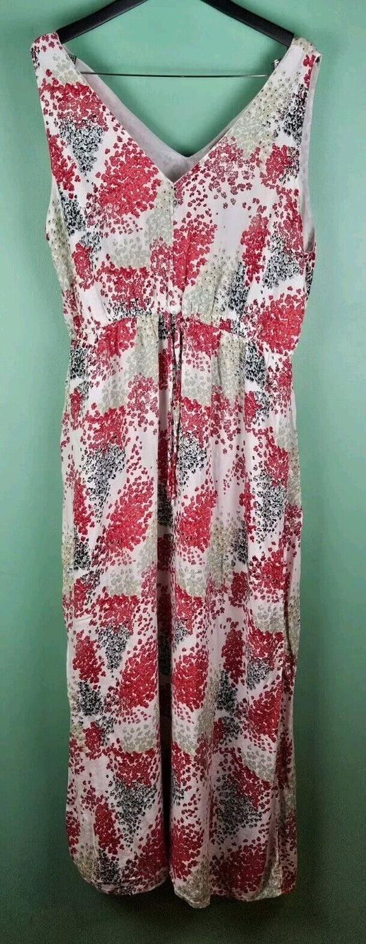 Lucky Brand Maxi Dress Size XL Women Sleeveless V-Neck Flowy Floral Drawstring