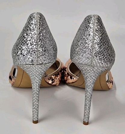 INC Koree Gold Sequin & Silver Glitter Heels D’Orsay Sides 10M