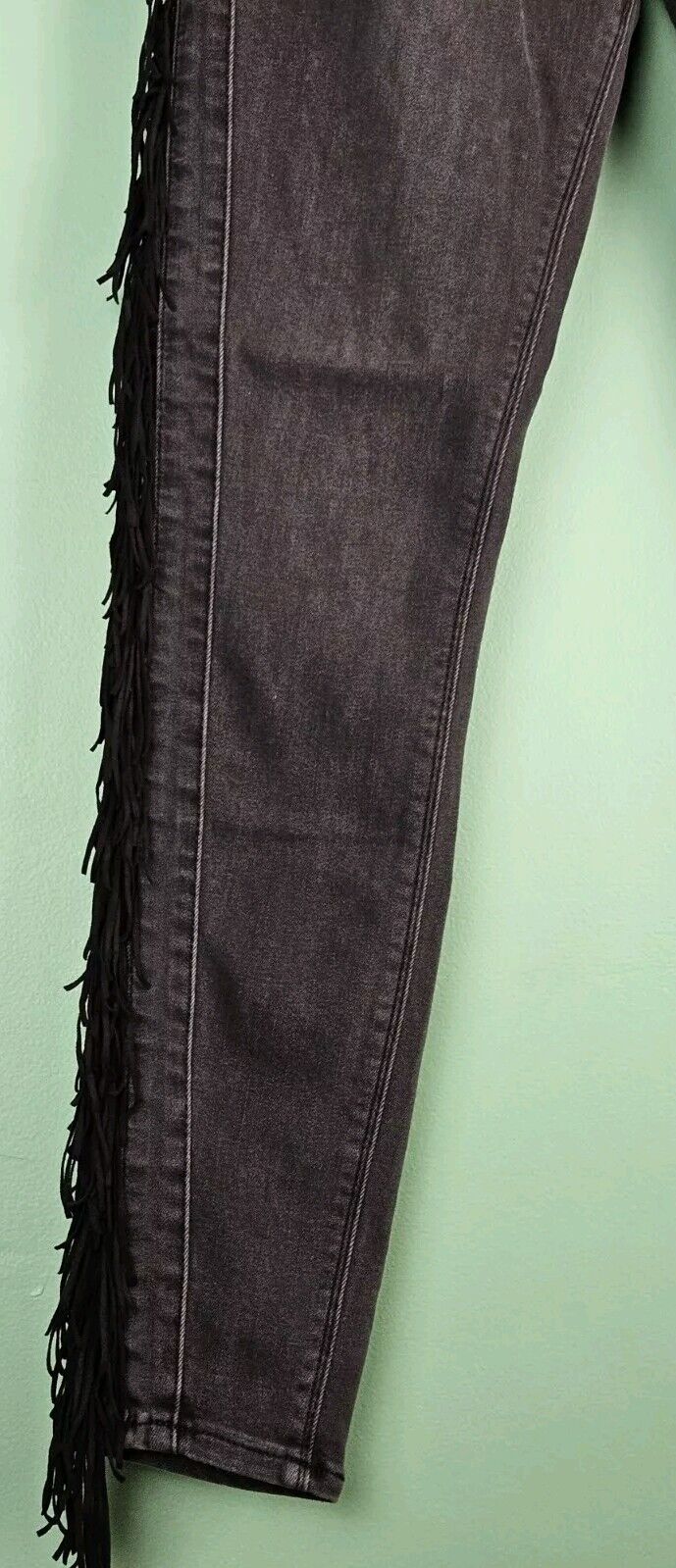 Express Jeans Womens Gray with Fringe Legging Mid Rise Skinny Size 4R