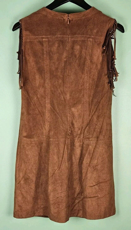 Express Fringed Faux Suede Brown Dress Small P Boho Festival Pocahontas Cosplay