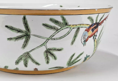 Japanese Antique Tree With Birds Porcelain Bowl Rare Characters Mark 14"