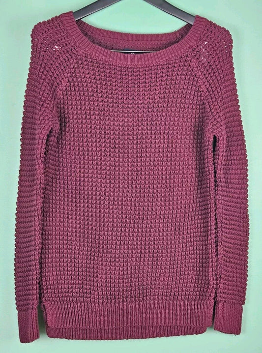 American Eagle Sweater Womens Cable Knit Long Sleeve Pullover Purple Size Medium