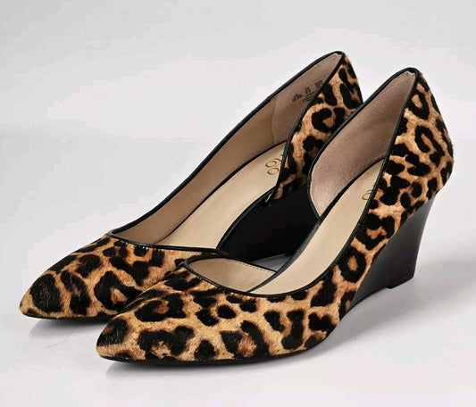 Franco Sarto Felice 2 Wedge Pumps Size 10 Leather Animal Leopard Print