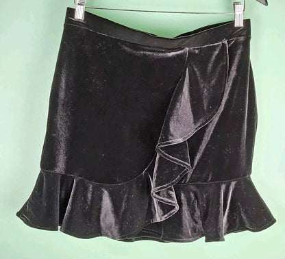 Express Black Velvet Ruffle Tiered Mini Skirt Size Medium