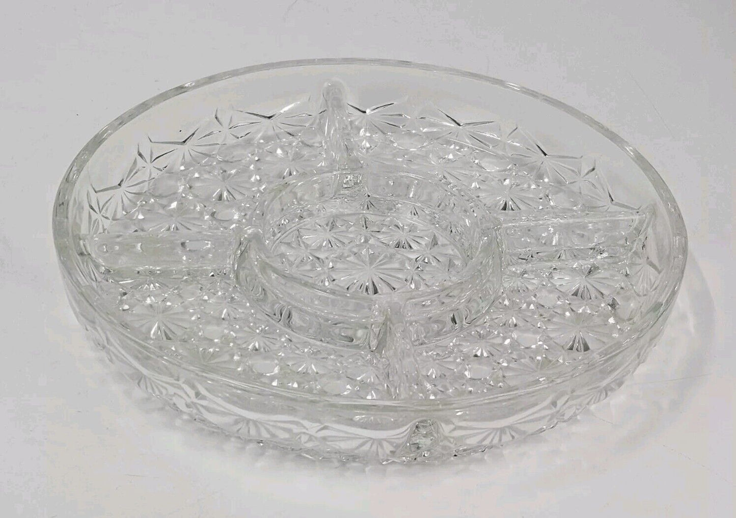 BEAUTIFUL 5 PART RELISH SERVING DISH DAISY & BUTTON CLEAR BY INDIANA GLASS