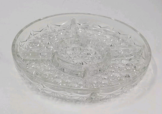 BEAUTIFUL 5 PART RELISH SERVING DISH DAISY & BUTTON CLEAR BY INDIANA GLASS