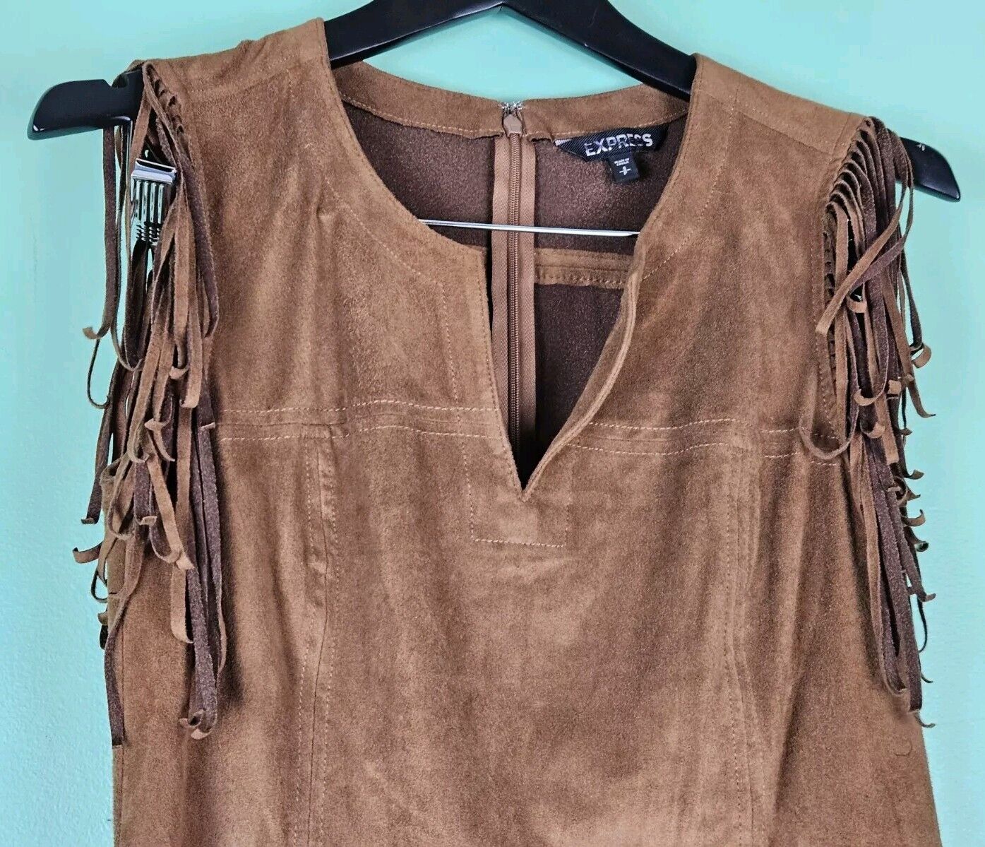 Express Fringed Faux Suede Brown Dress Small P Boho Festival Pocahontas Cosplay