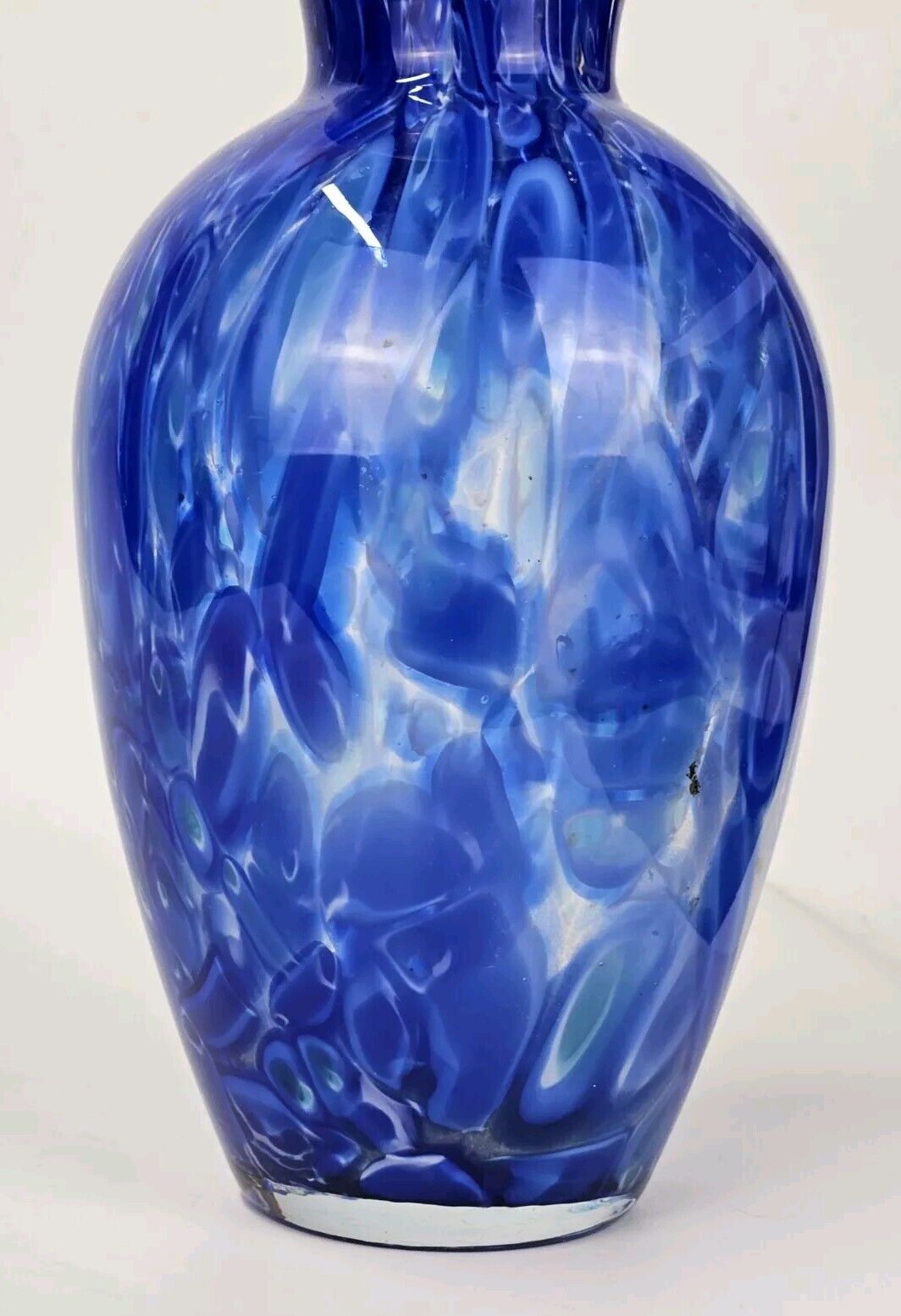 HAND BLOWN MURANO STYLE COBALT BLUE SWIRL SPLATTER ART GLASS VASE 10.5"