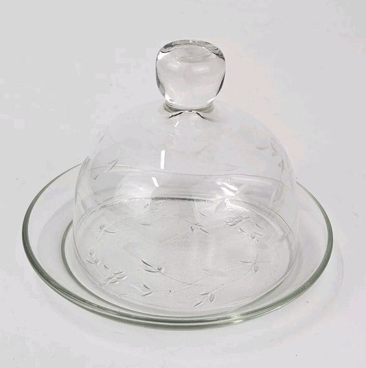 Crystal Etch Cut Butter Dish Princess House Dome Cover Dish