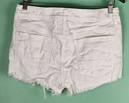 American Eagle Denim Shortie Shorts Women Sz 8 White Distressed Stretch