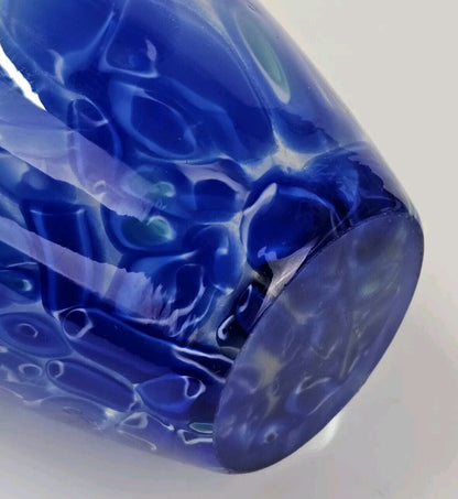 HAND BLOWN MURANO STYLE COBALT BLUE SWIRL SPLATTER ART GLASS VASE 10.5"