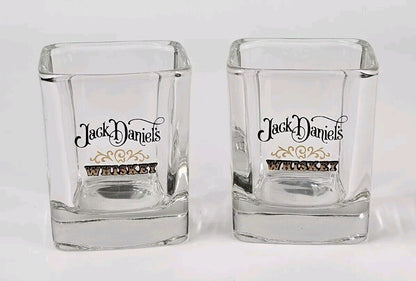 JACK DANIELS OLD No7 BRAND Square Whiskey Tumblers Glasses Embossed Set Of  2