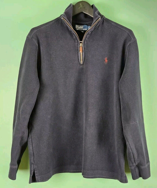 POLO RALPH LAUREN Cotton 1/4 Quarter Zip Sweater Mens Large Blue Soft Sweatshirt