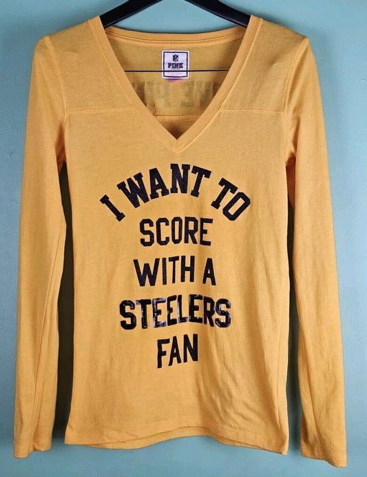 Victoria's Secret Pink NFL Steelers Girl Black Gold Size Medium LS Shirt