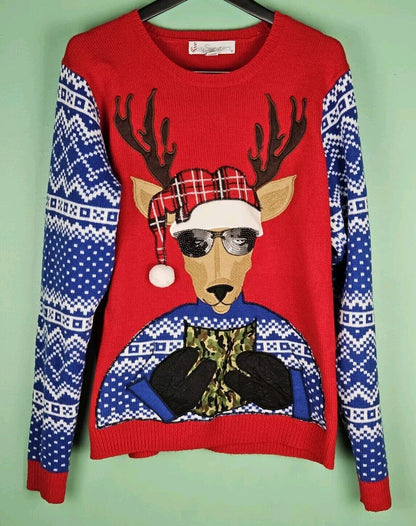 Jolly Sweaters Ugly Christmas Sweater Reindeer In Sunglasses Womens Size Large