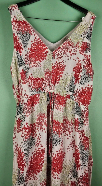 Lucky Brand Maxi Dress Size XL Women Sleeveless V-Neck Flowy Floral Drawstring