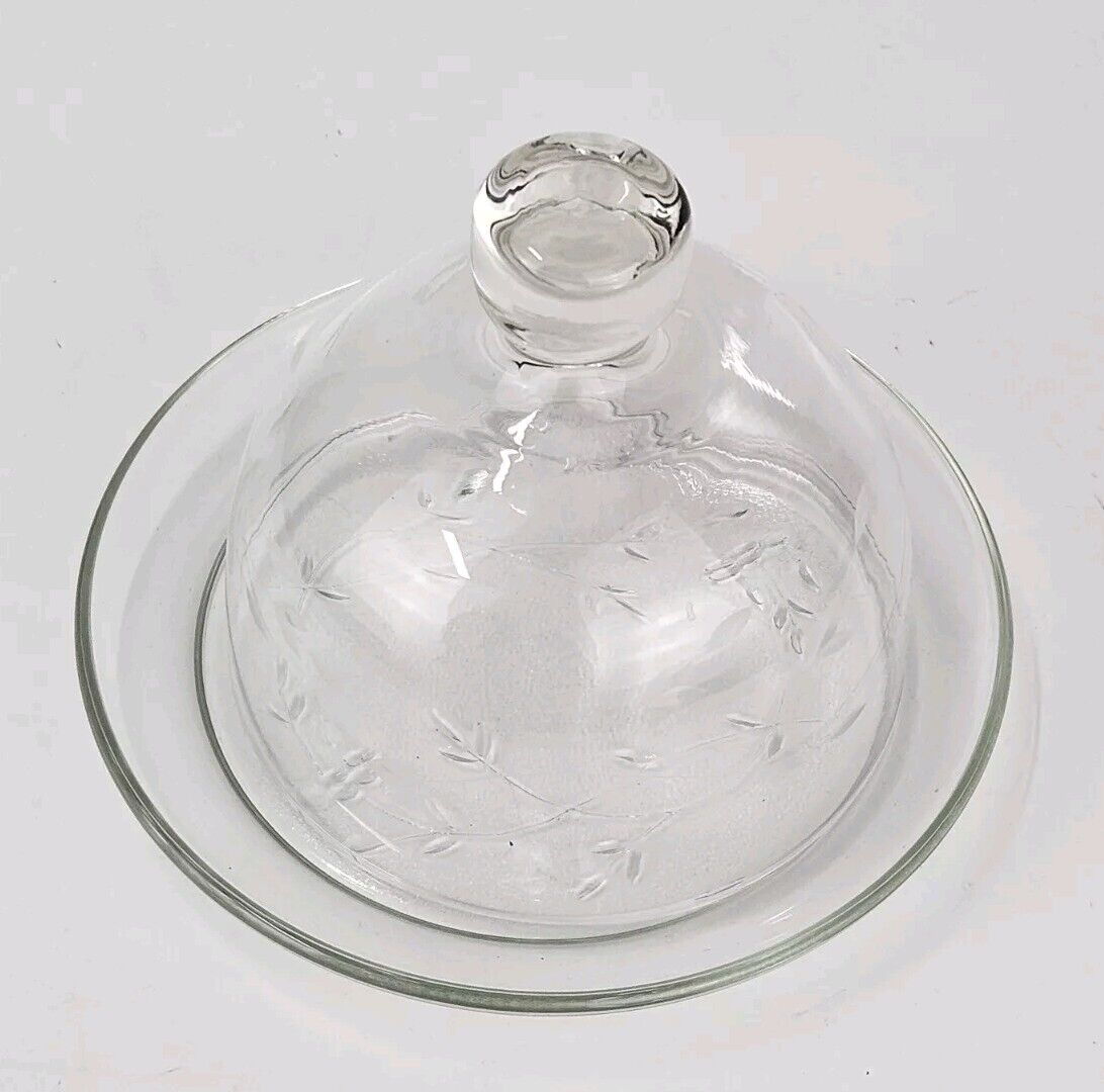 Crystal Etch Cut Butter Dish Princess House Dome Cover Dish