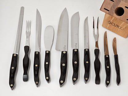 10 piece Black Handled Cutco Knife Set With Wooden Cutco Block