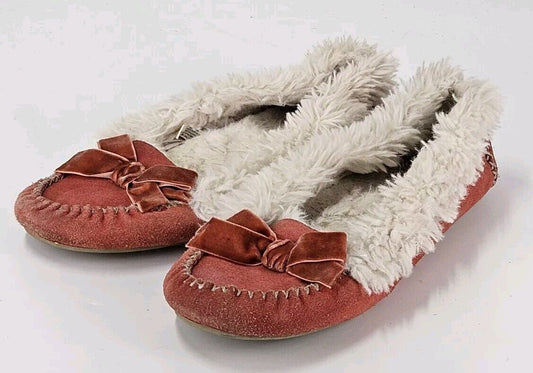 American Eagle Slippers Womens Teal Moccasin Wool Sherpa Hard Soles 10