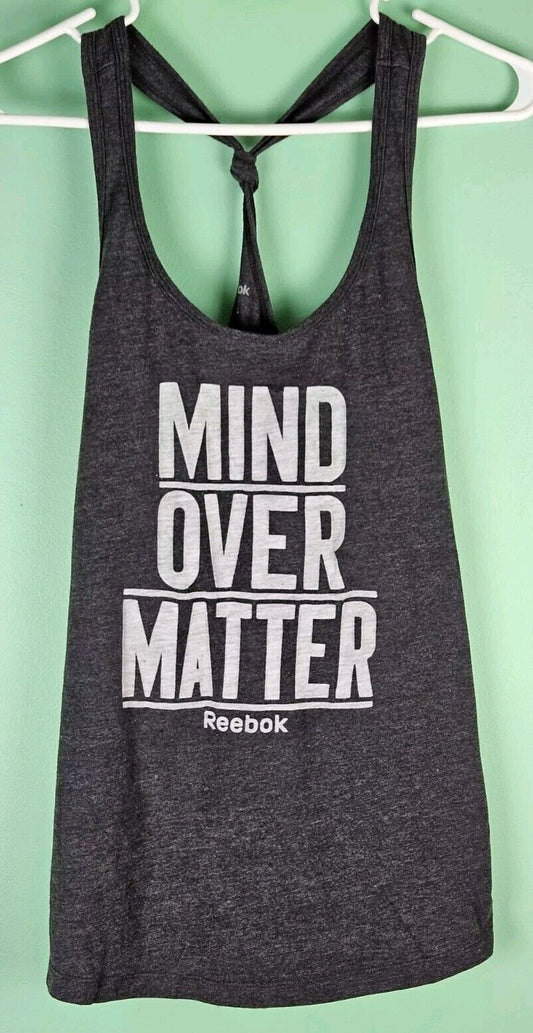 Reebok Women’s Size Medium Gray/Black  Racerback Tank Top “ MIND OVER MATTER”