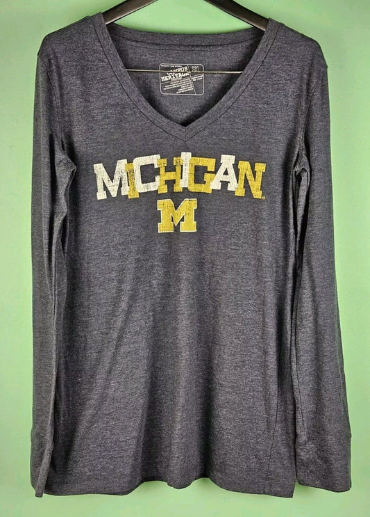 Adidas Michigan Wolverines Womens V-Neck Long Sleeve Shirt Blue Size XL